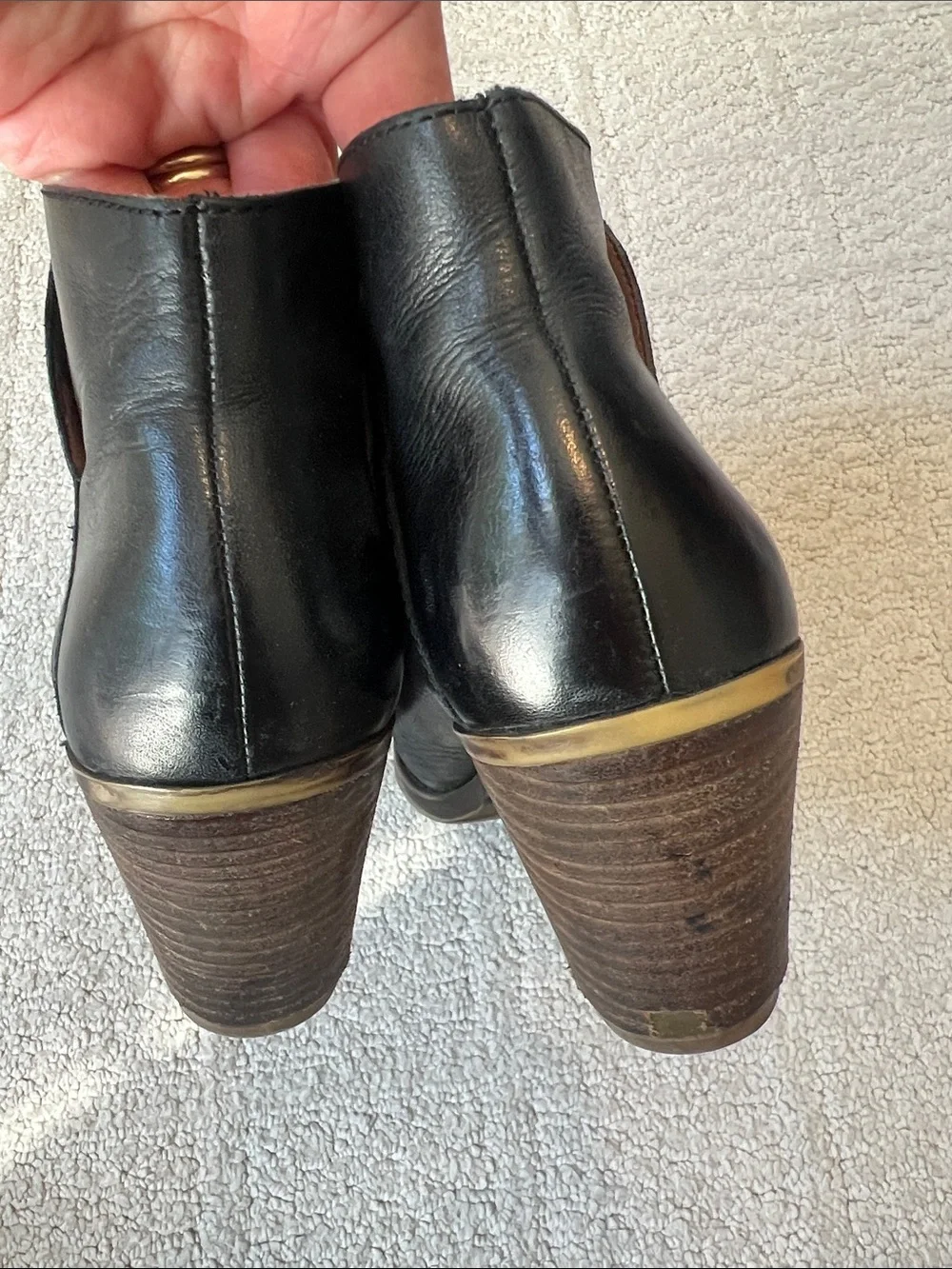 Lucky Brand Black Leather Ankle Booties with Block Heel - Picture 5 of 10
